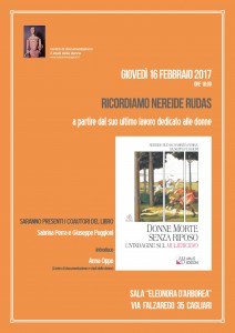 locandina incontro16.2.2017 - Ricordiamo Nereide Rudas con il suo ultimo libro “Donne morte senza riposo”